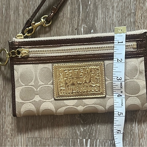 Coach Gold and Brown Signature Wristlet